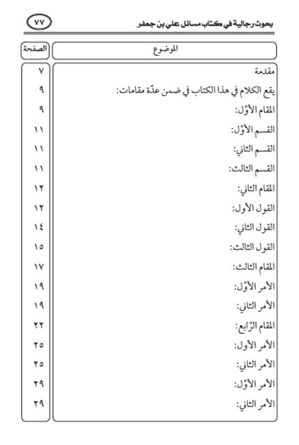 فهرس كتاب بحوث رجالية في كتاب قرب الإسناد للحميري