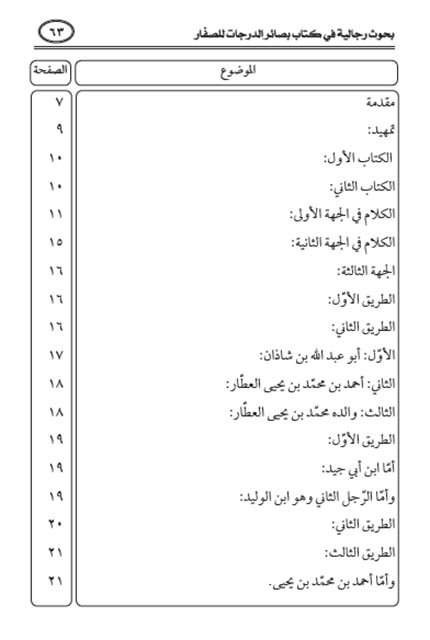 فهرس كتاب بحوث رجالية في كتاب بصائر الدرجات للصفار