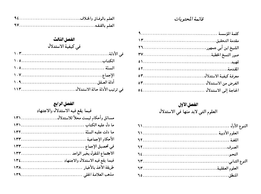 فهرس كتاب كاشفة الحال عن أحوال الإستدلال