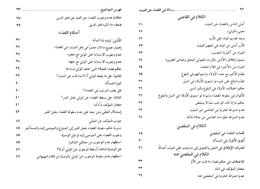 فهرس كتاب القضاء عن الميت
